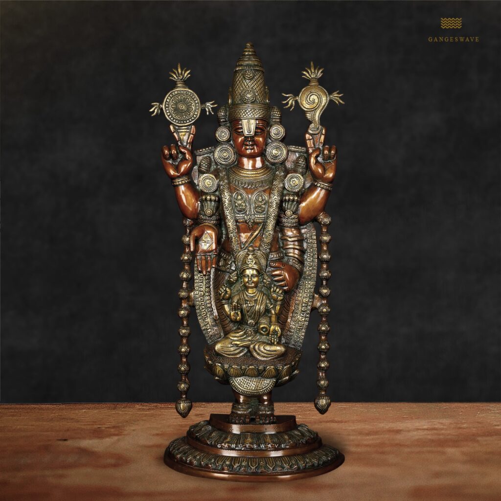 Tirupati Balaji with Prabhavati Engraved Vintage Finish Statue