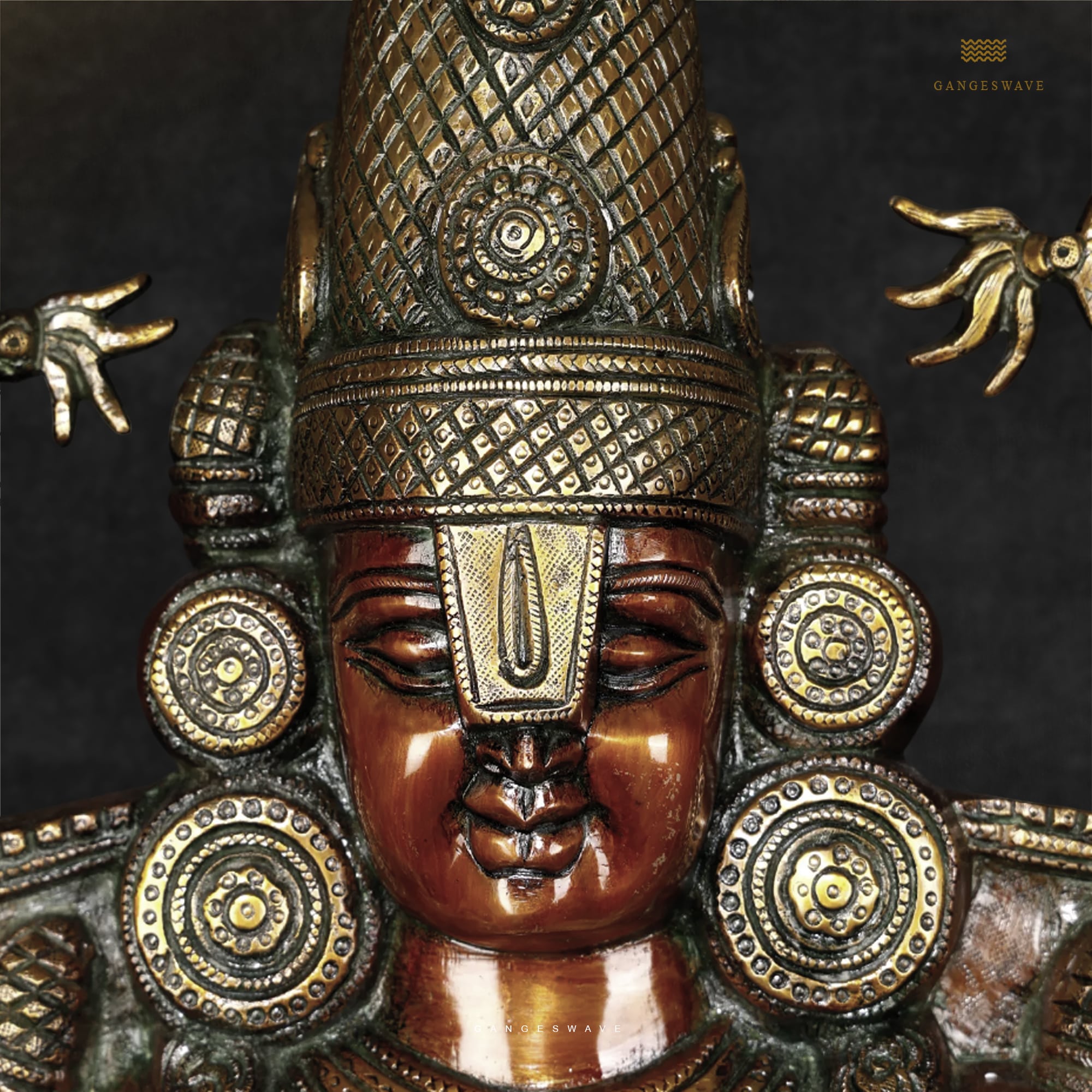 Tirupati Balaji Statue with Devi Padmavati Engraved Vintage Finished Statue - 34.5 inches - Image 2