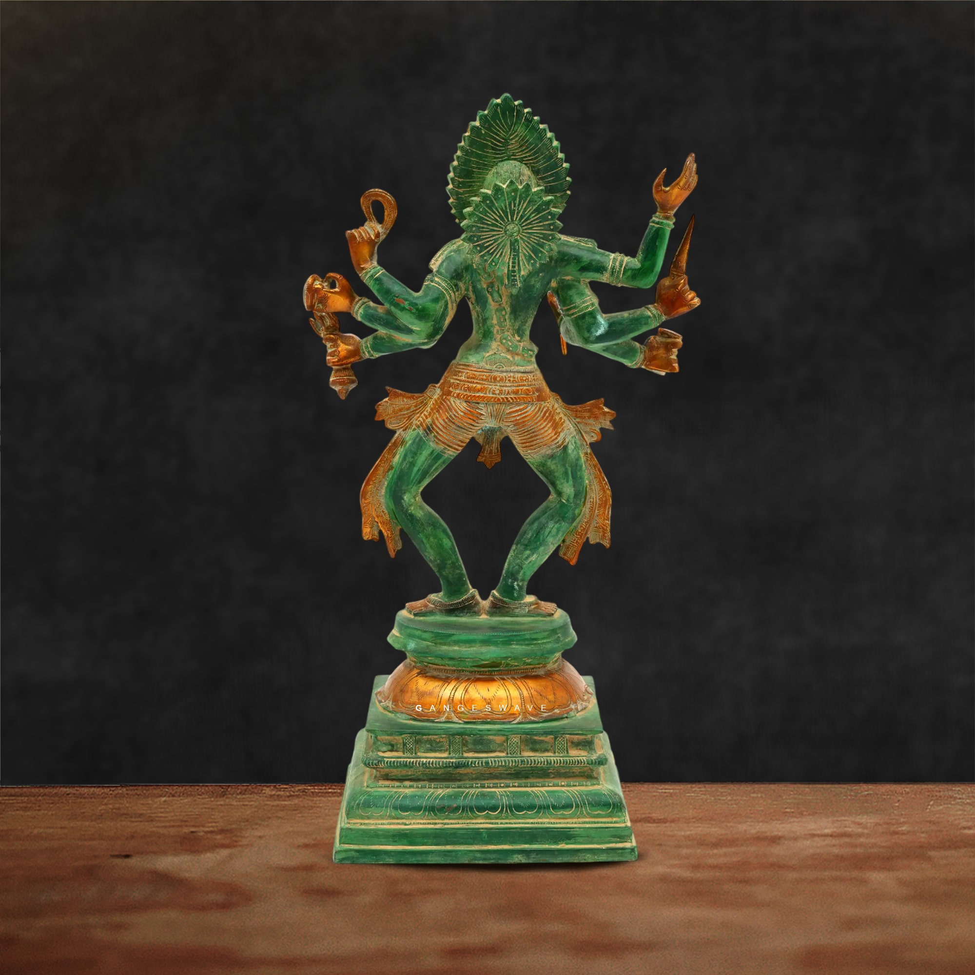 Bhairabh Ma Kali Vintage Green Brass Statue- 23.5 inches - Image 4