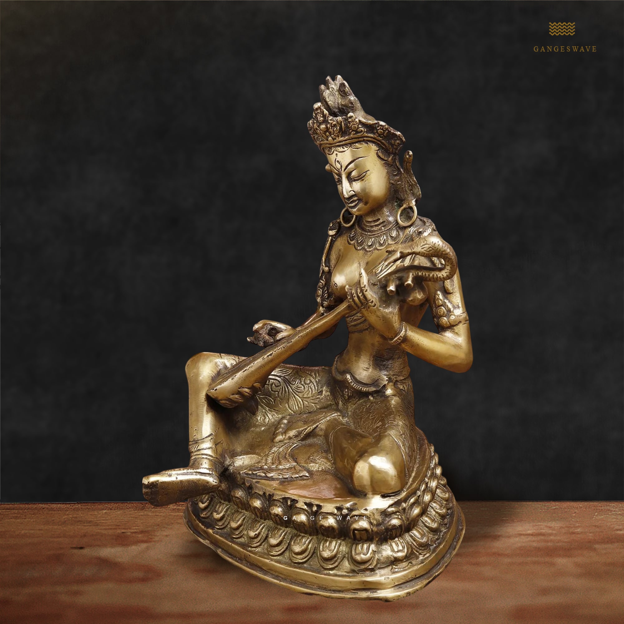 Superfine Brass Saraswati Statue - 12 inches - Image 3