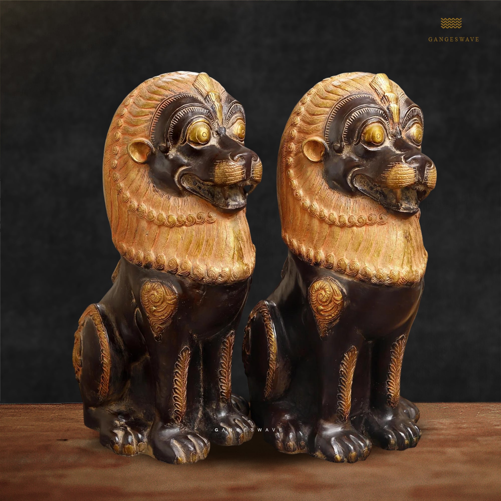 Lion Brass Decor Pair - 21 inches - Image 2