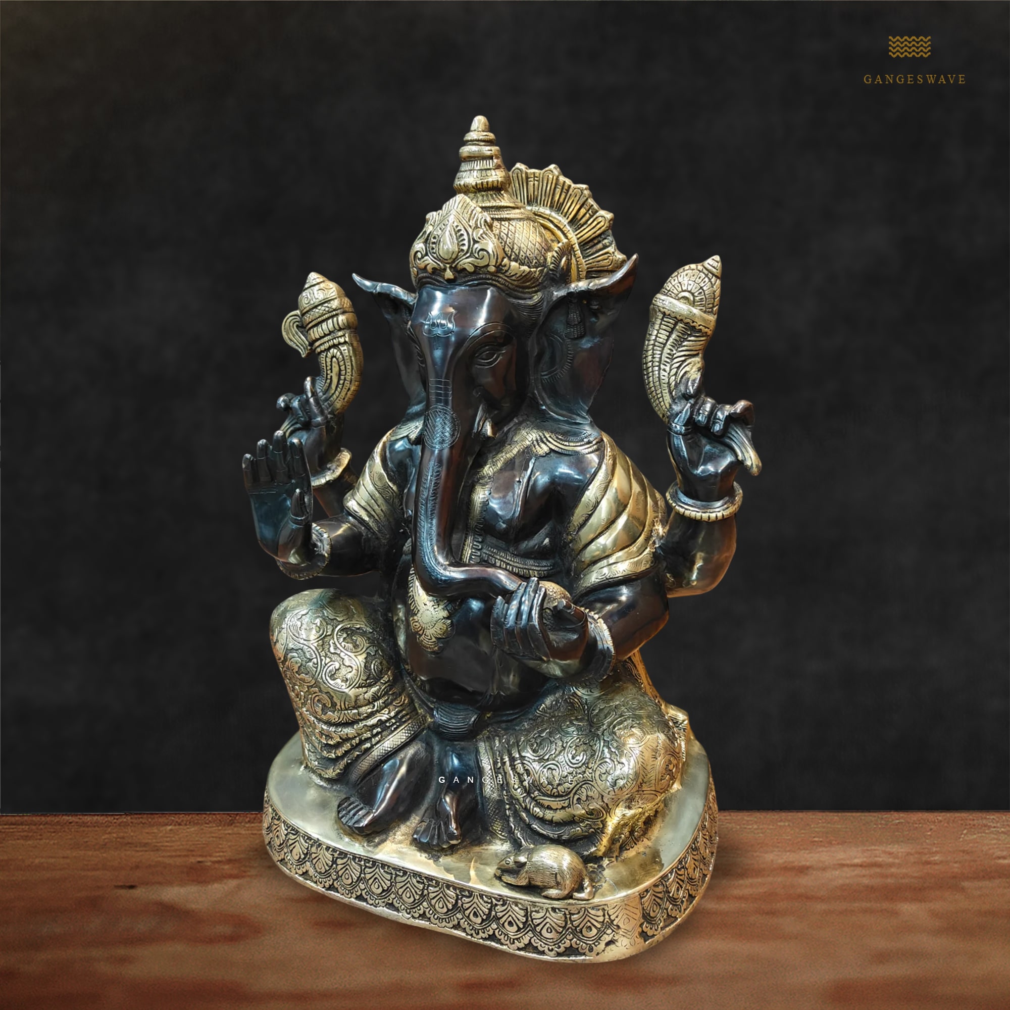 Ganesh Handcrafted Idol in Black & Gold - 21 inches - Image 4