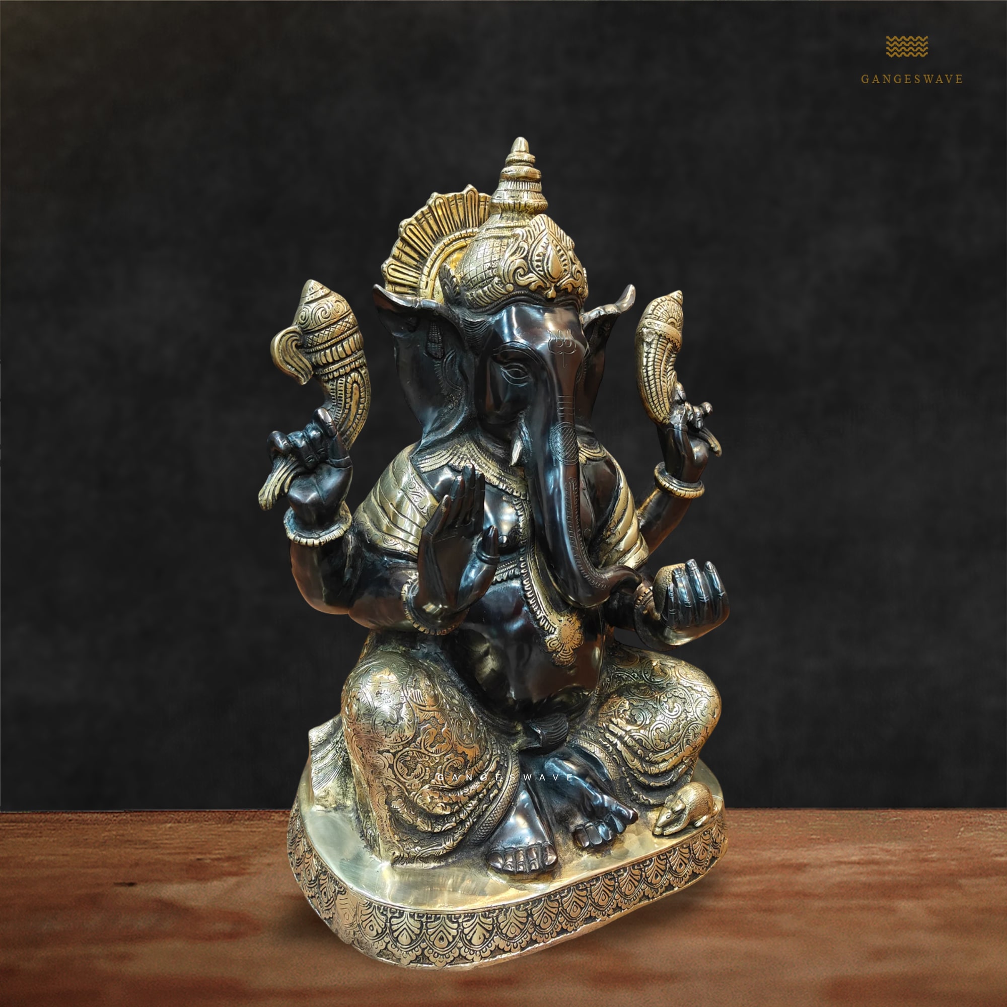 Ganesh Handcrafted Idol in Black & Gold - 21 inches - Image 3