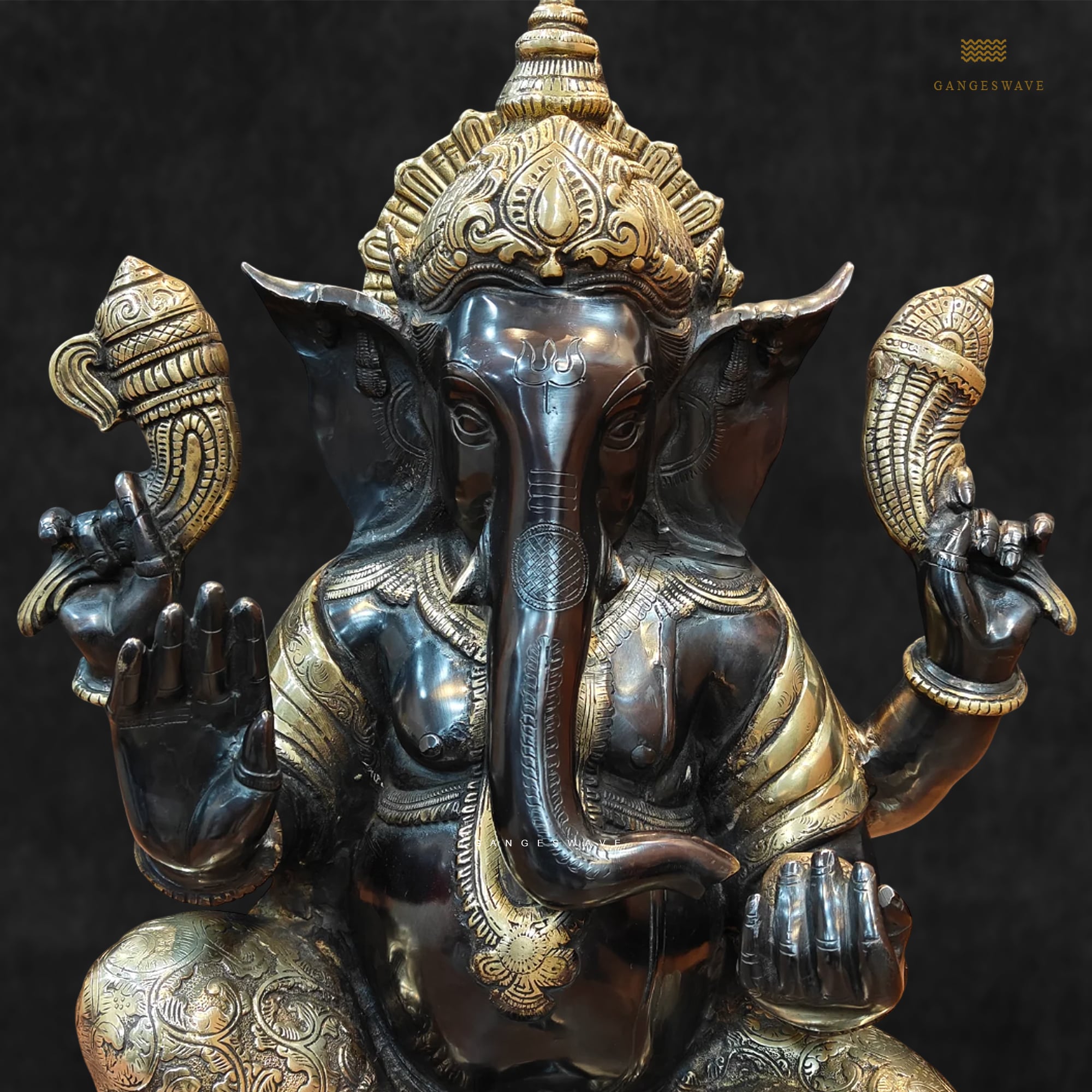 Ganesh Handcrafted Idol in Black & Gold - 21 inches - Image 2