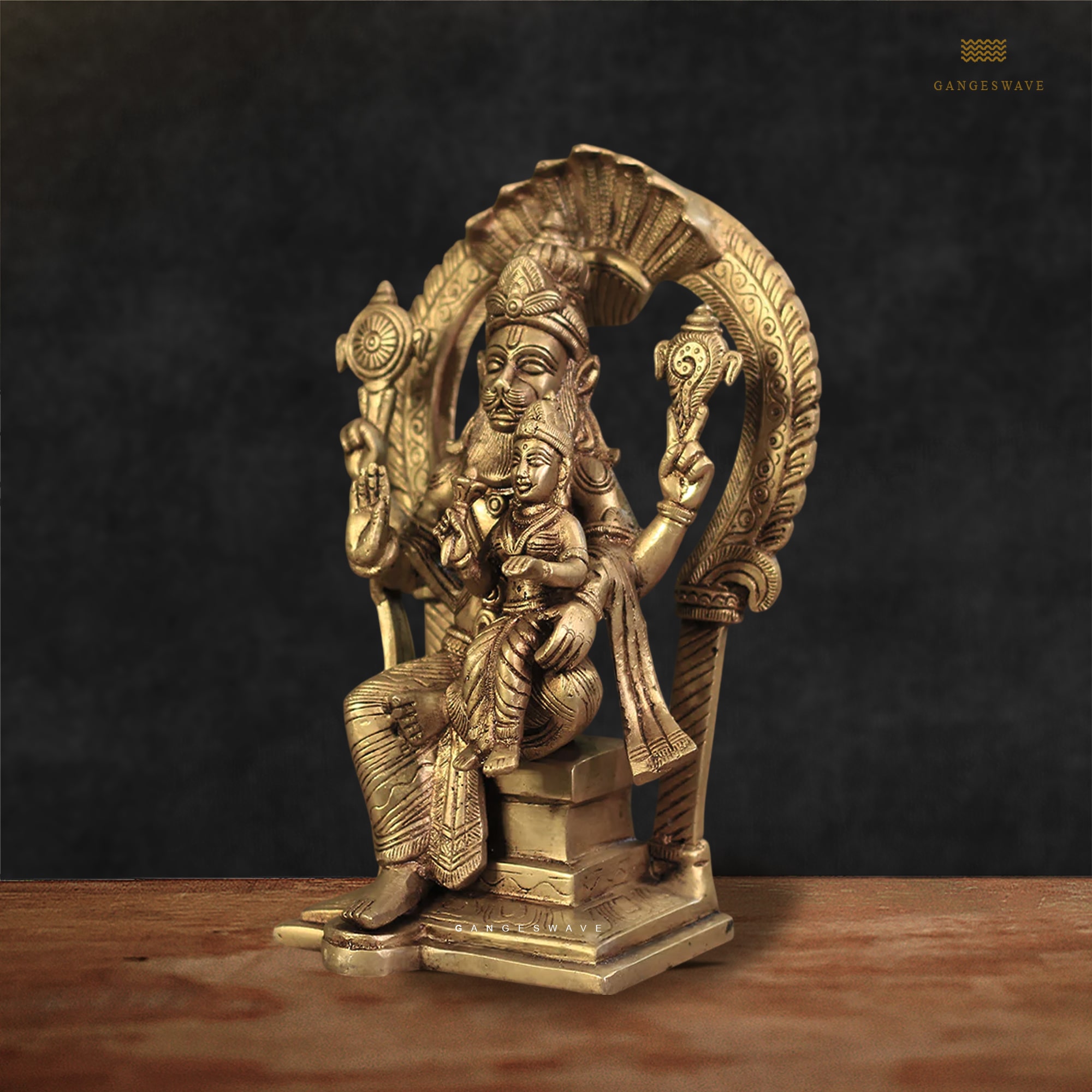 Narsimha Lakshmi Brass Statue - 8 inches - Image 2