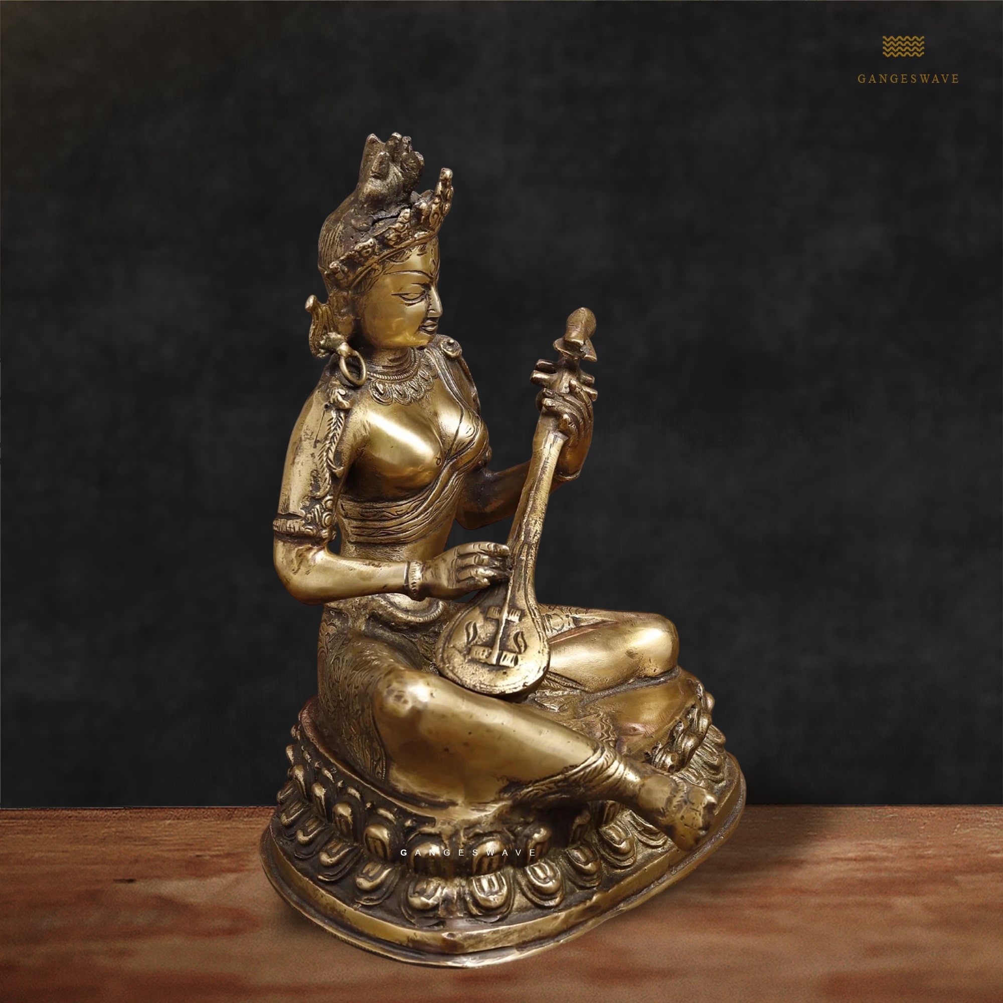 Superfine Brass Saraswati Statue - 12 inches - Image 2