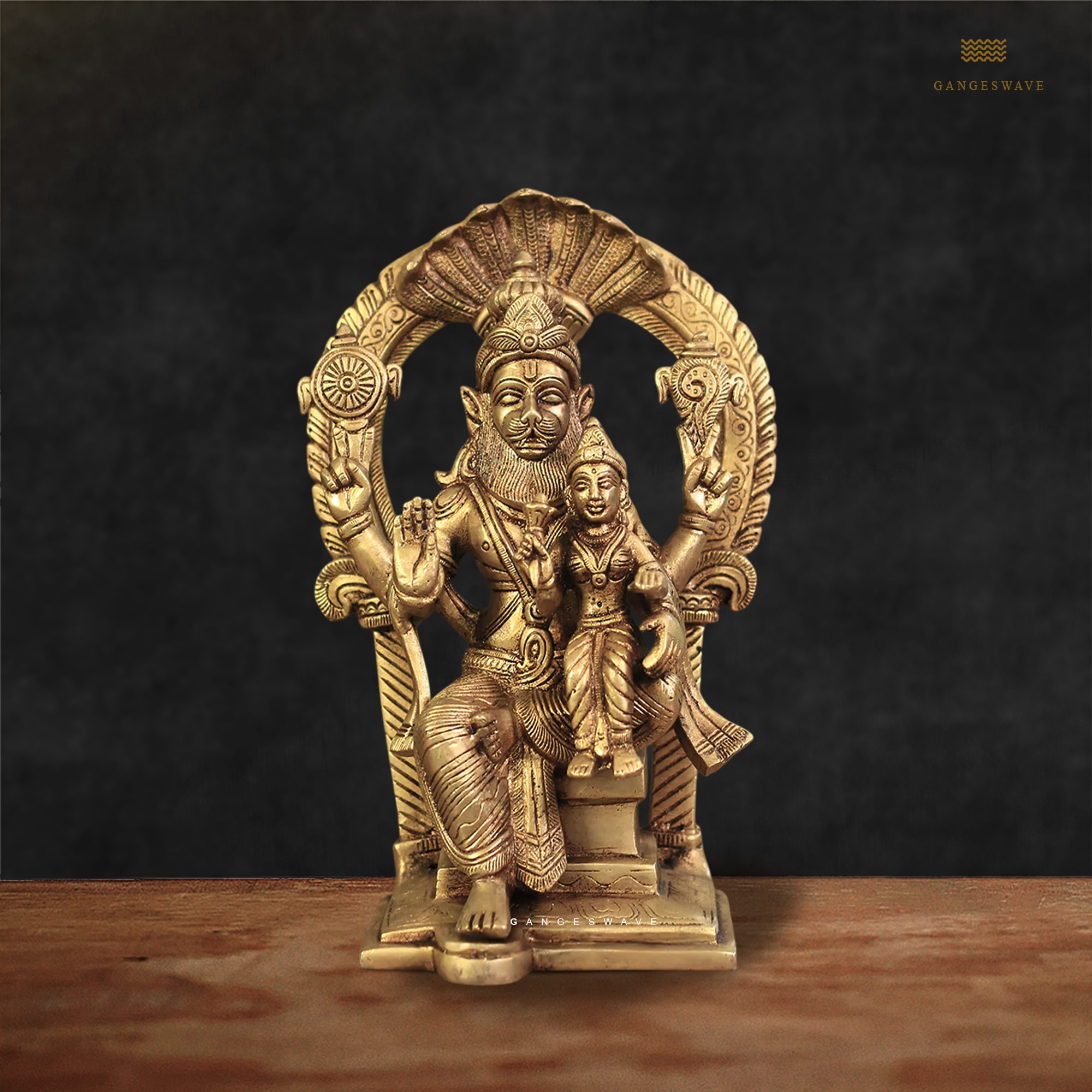 Narsimha Lakshmi Brass Statue - 8 inches