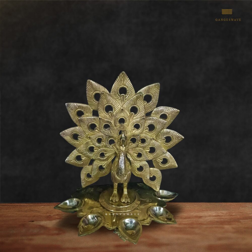 11 inches Peacock Brass Diya