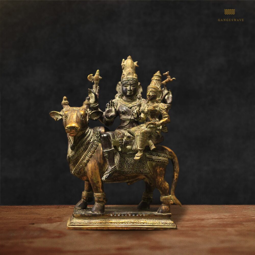 Shiv Parvati on Nandi Brass Statue - 15.7 inches