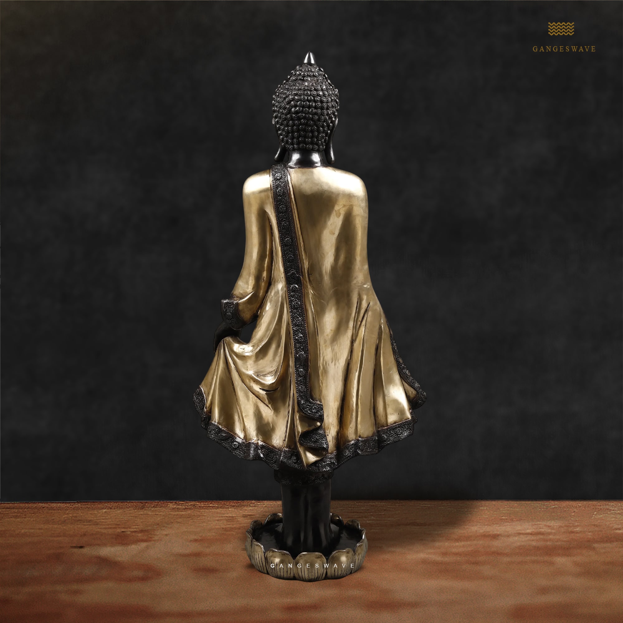 Unique Jakartan Style Standing Buddha in Black and Gold Patina - Image 5