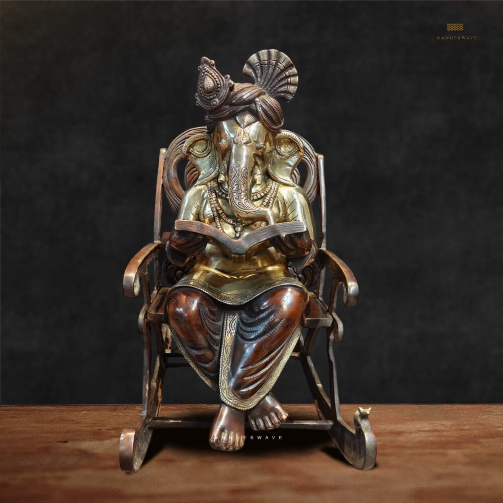 Ganesh Artistic Brass Statue Reading Book