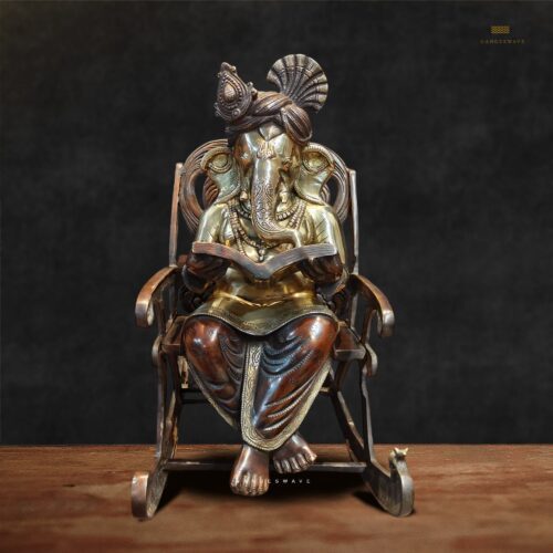 Ganesh Artistic Brass Statue Reading Book