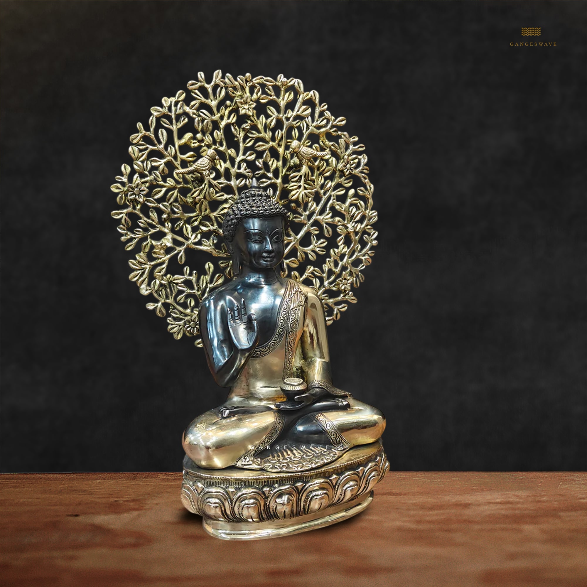 Buddha Brass Statue with Bodhi Tree - 22 inches - Image 2