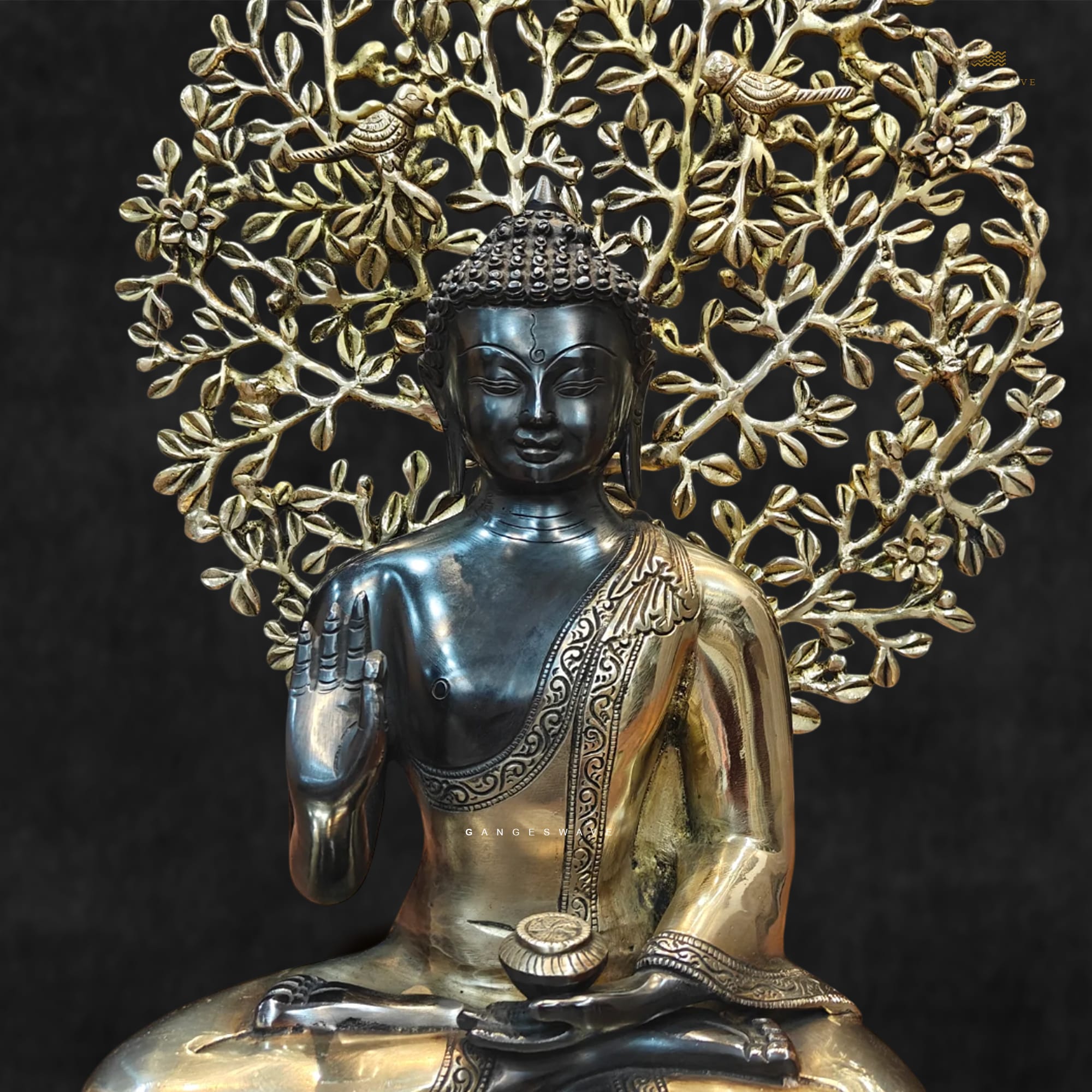 Buddha Brass Statue with Bodhi Tree - 22 inches - Image 3