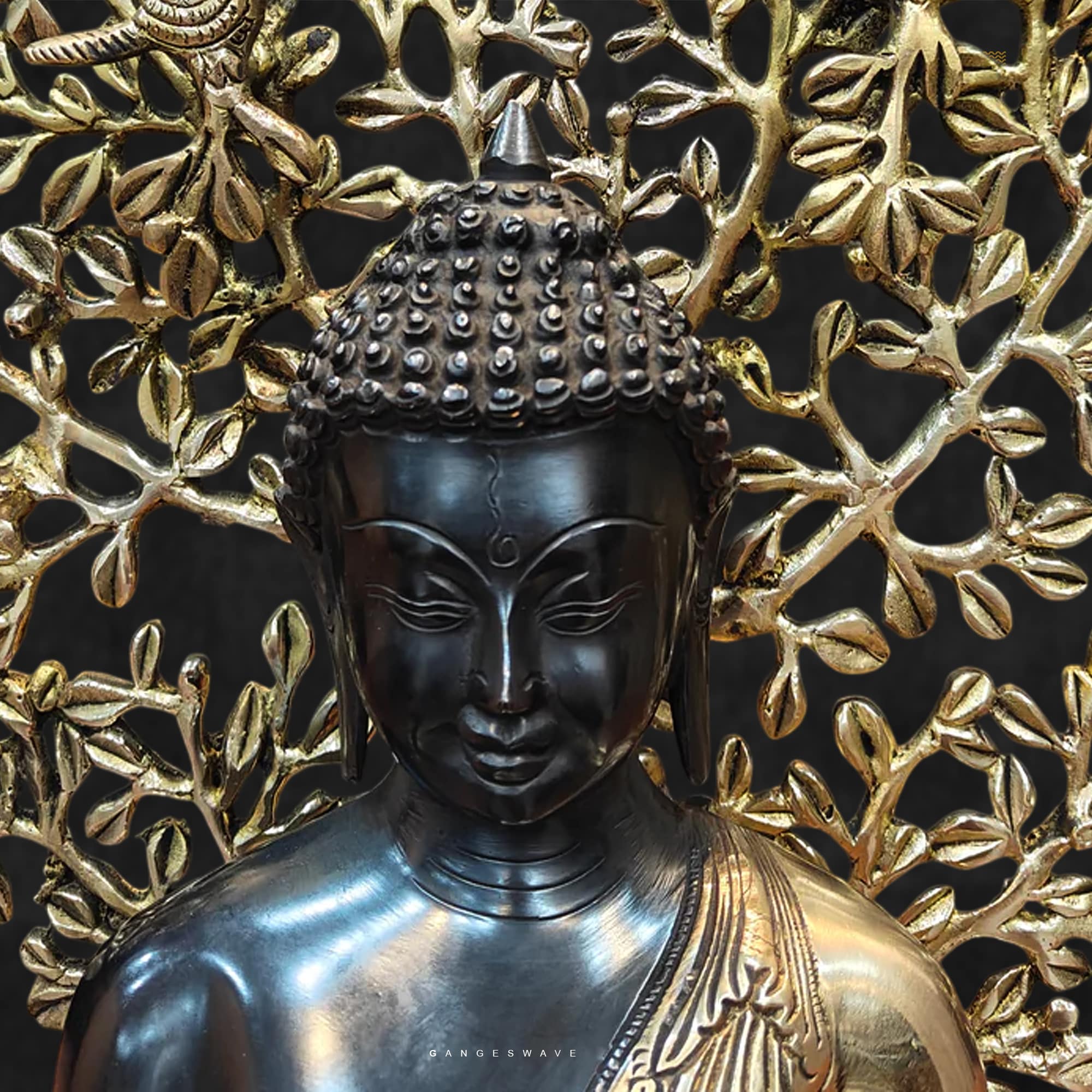 Buddha Brass Statue with Bodhi Tree - 22 inches - Image 4
