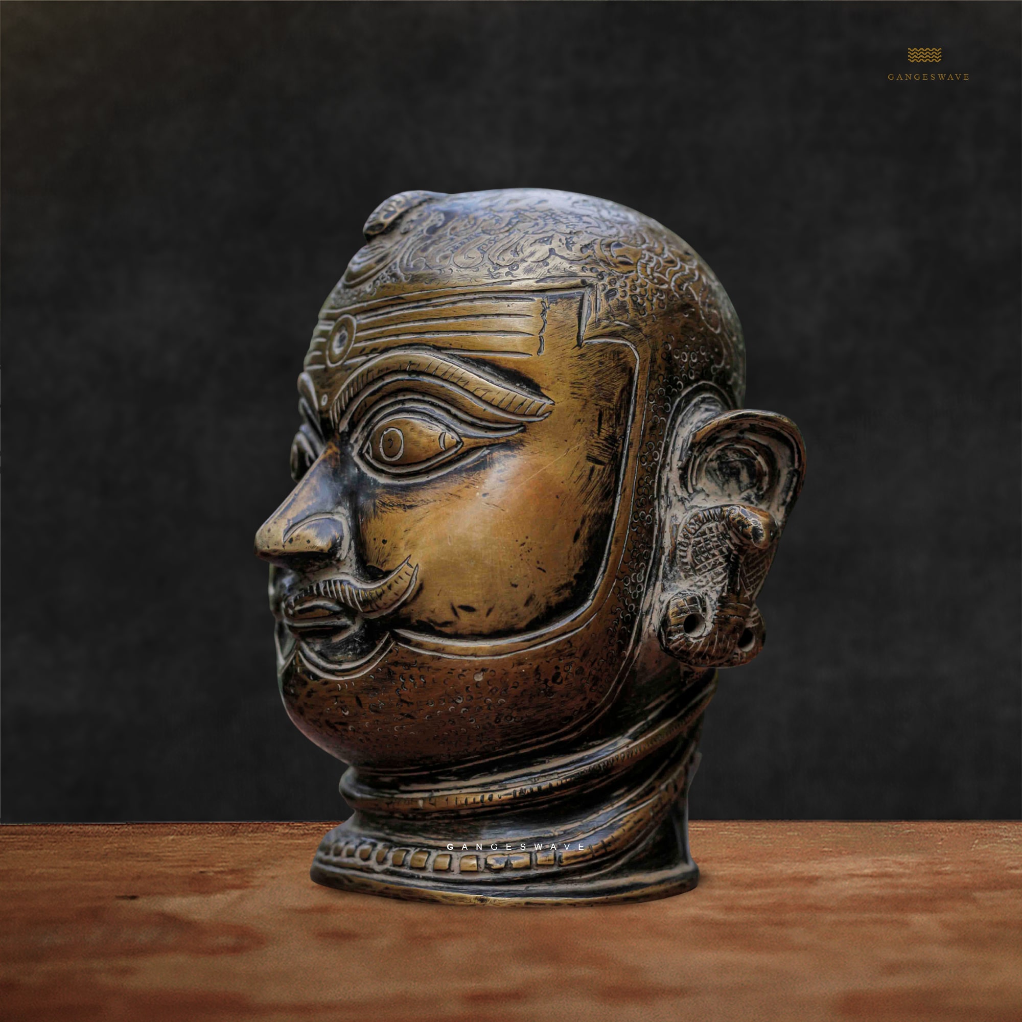 Artistic Vintage Finished Shiva Brass Mukhalinga - 6 inches - Image 2