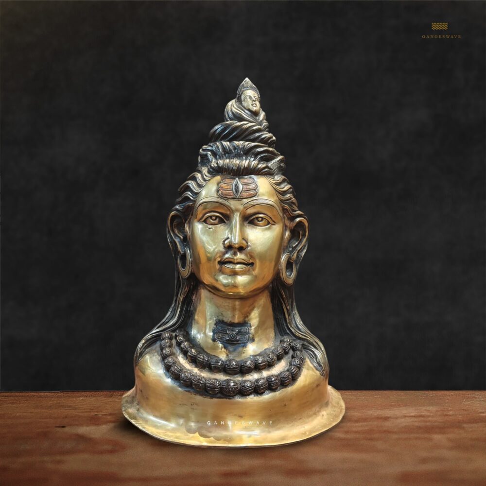 Shiva Head Brass Statue with Ganga