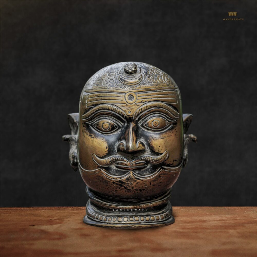Artistic Vintage Finished Shiva Brass Mukhalinga - 6 inches