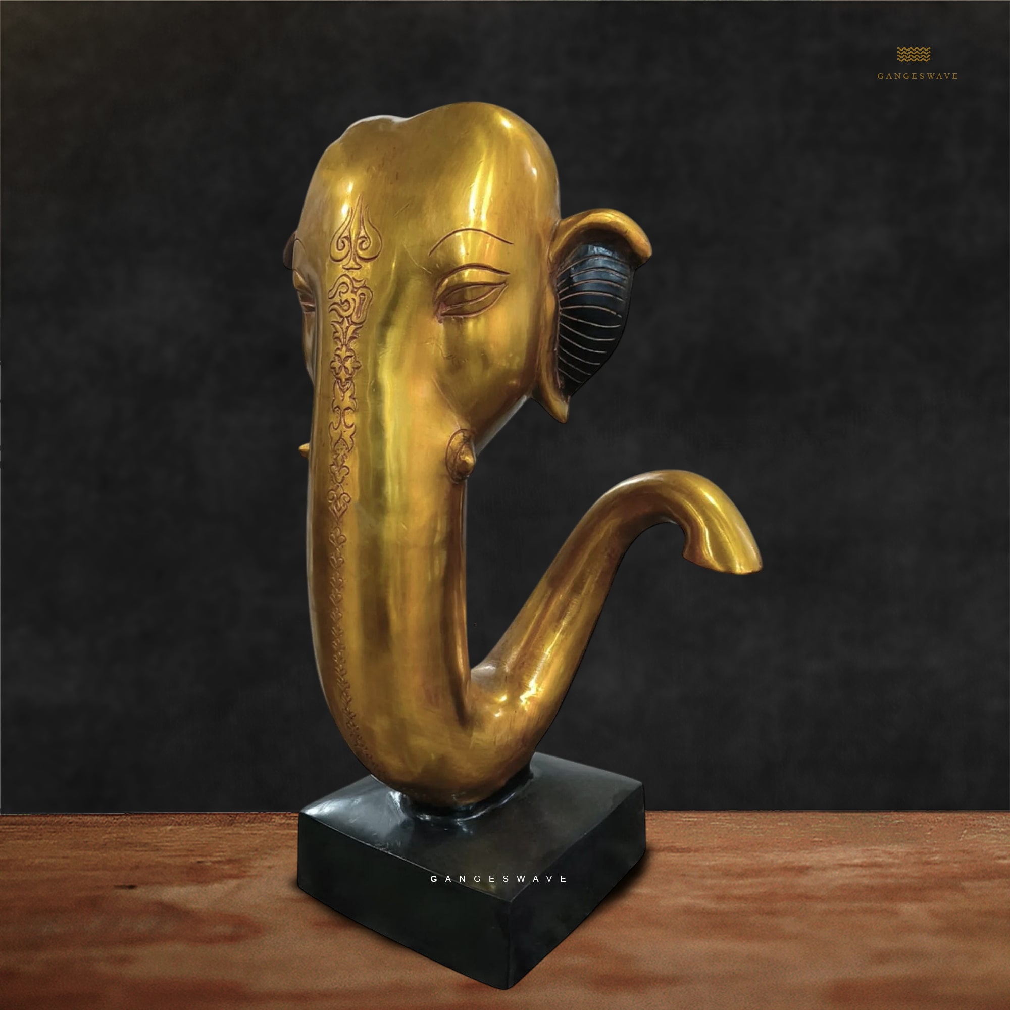 Black and Gold Ganesh Head Brass Statue - 17 inches - Image 5