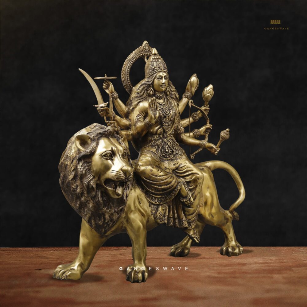 Mata Sherawali Big Brass Statue - 26.5 inches