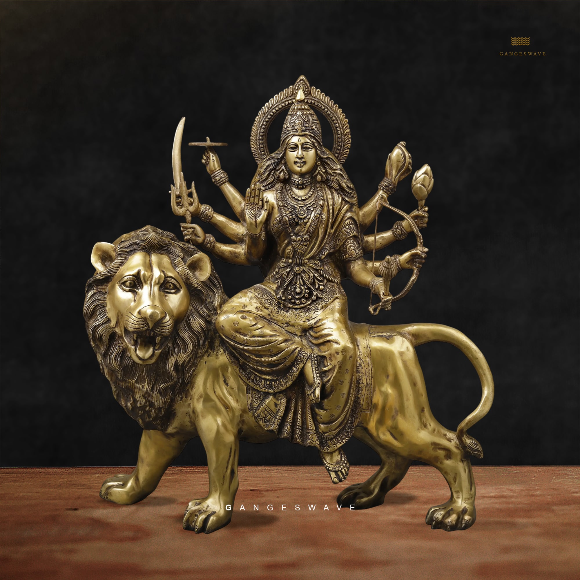 Mata Sherawali Big Brass Statue - 26.5 inches - Image 10