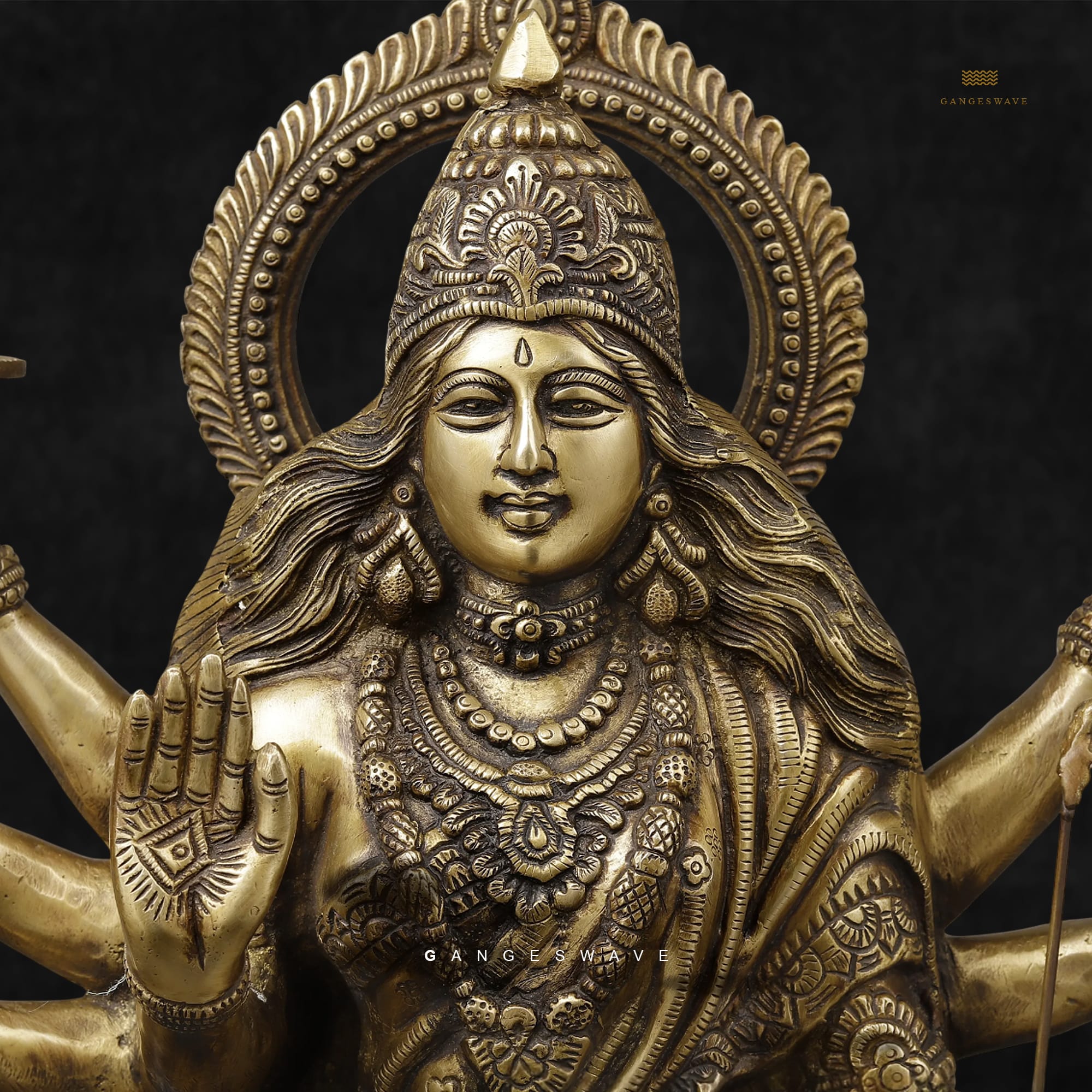 Mata Sherawali Big Brass Statue - 26.5 inches - Image 5