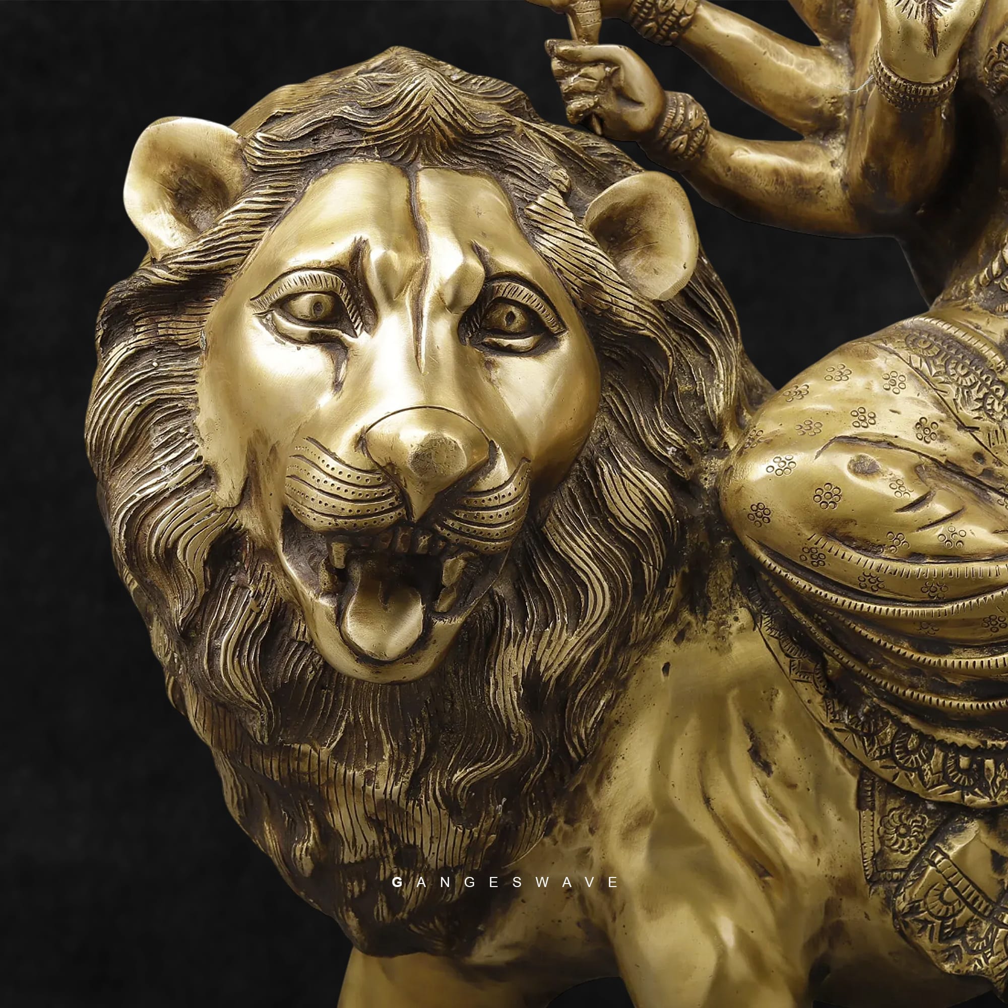 Mata Sherawali Big Brass Statue - 26.5 inches - Image 6