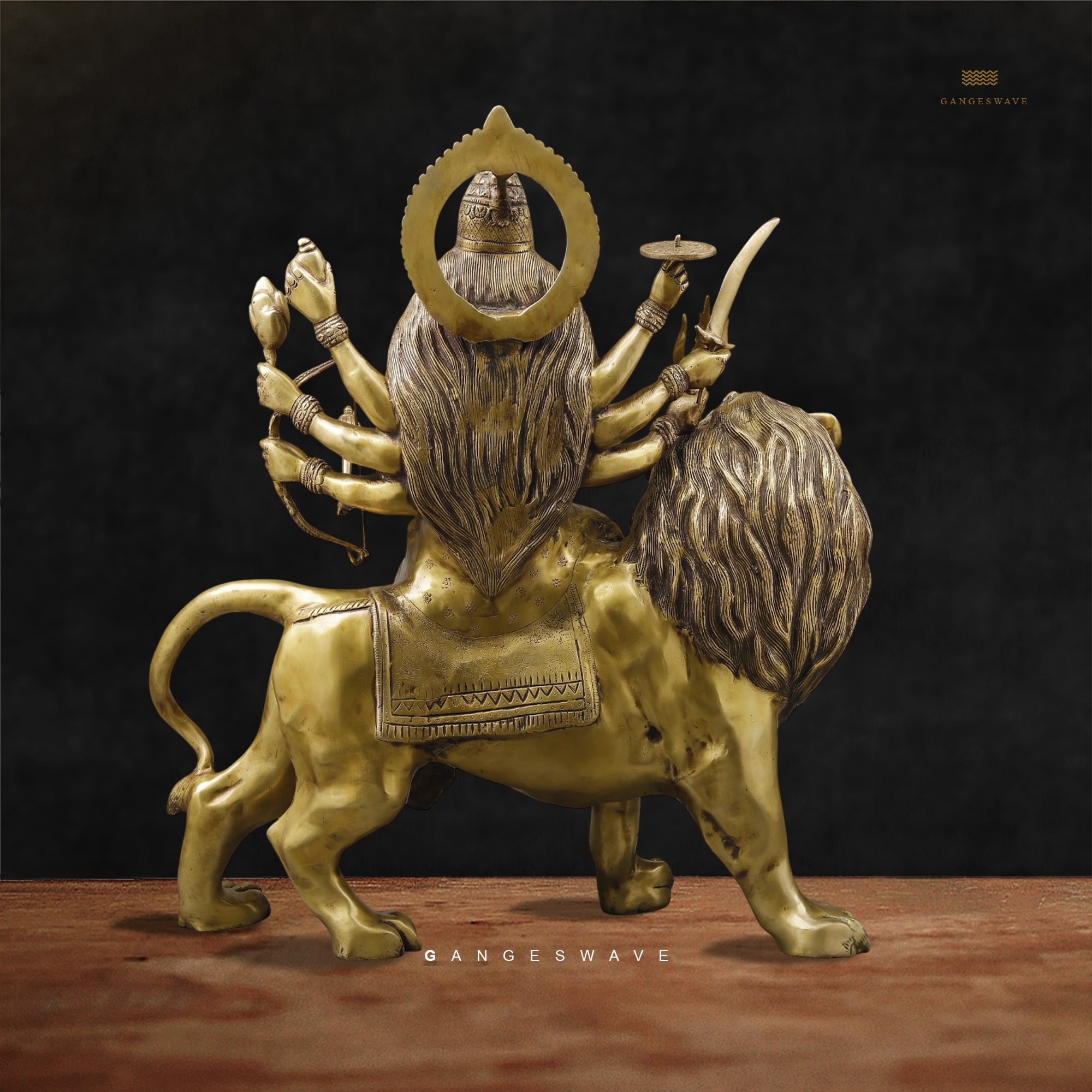 Mata Sherawali Big Brass Statue - 26.5 inches - Image 7
