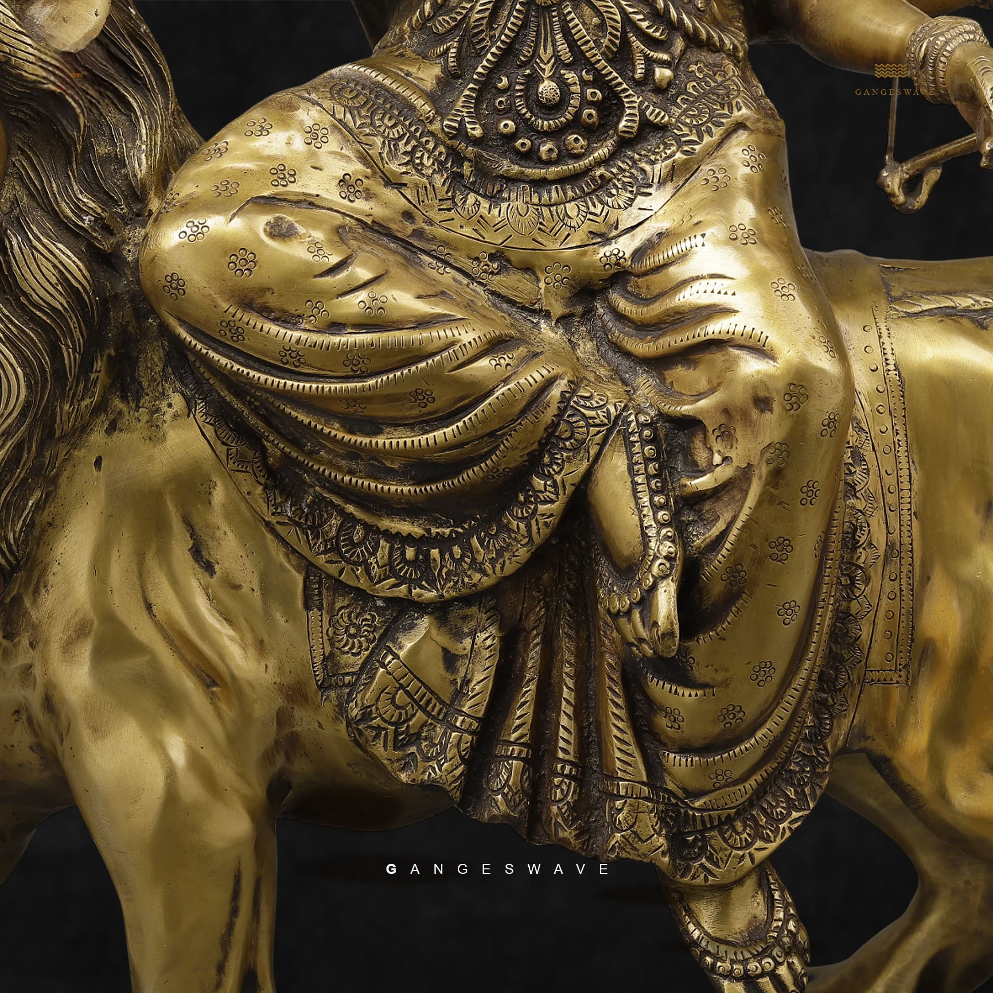 Mata Sherawali Big Brass Statue - 26.5 inches - Image 3