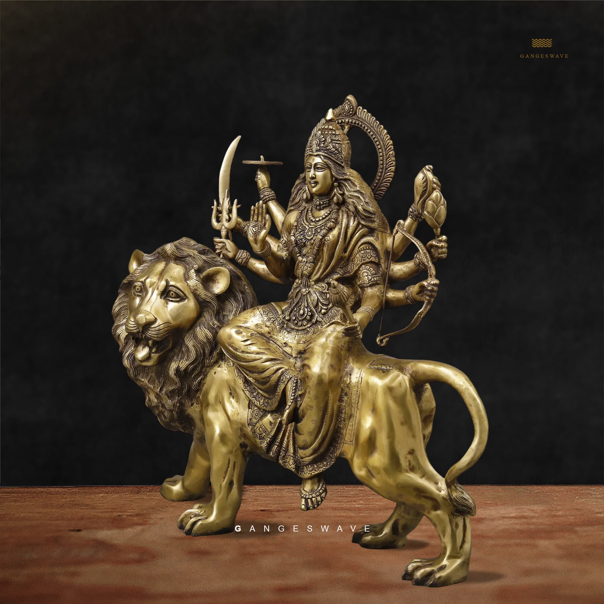 Mata Sherawali Big Brass Statue - 26.5 inches - Image 2