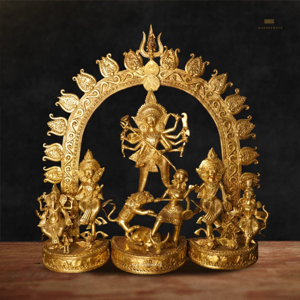 MaDurga Family with Artistic Frame in Brass Dokhra