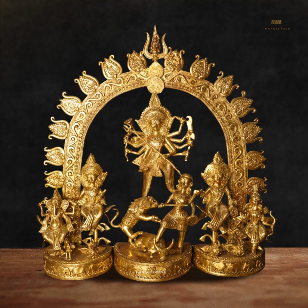 MaDurga Family with Artistic Frame in Brass Dokhra
