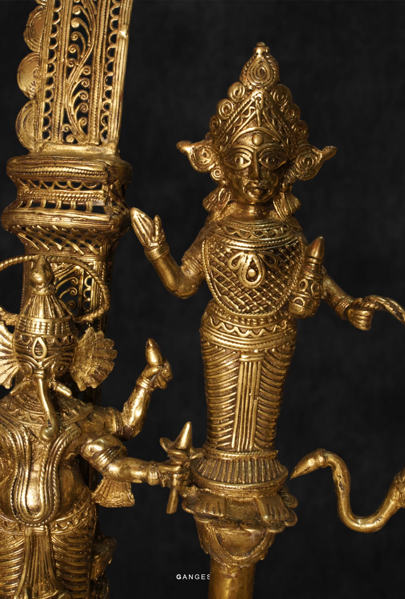 Handcrafted Dhokra Ma Durga Brass Idol - 23 inches - Image 15
