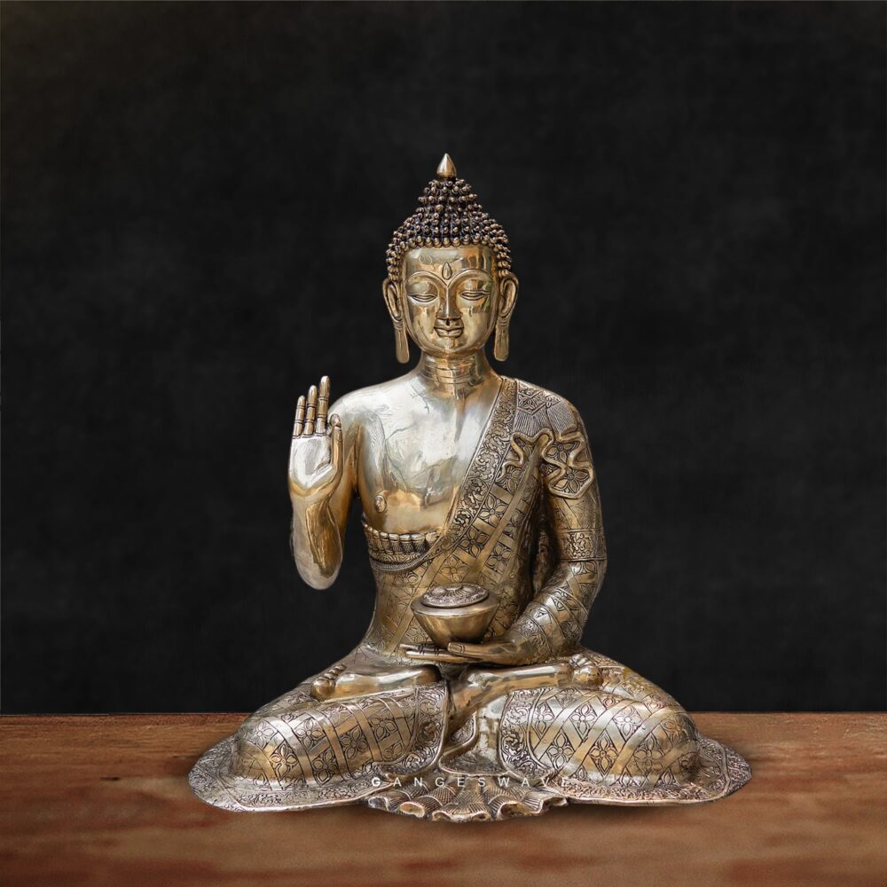 Handcrafted Brass Buddha Statue in Bhumisparsha Mudra - 30 inches