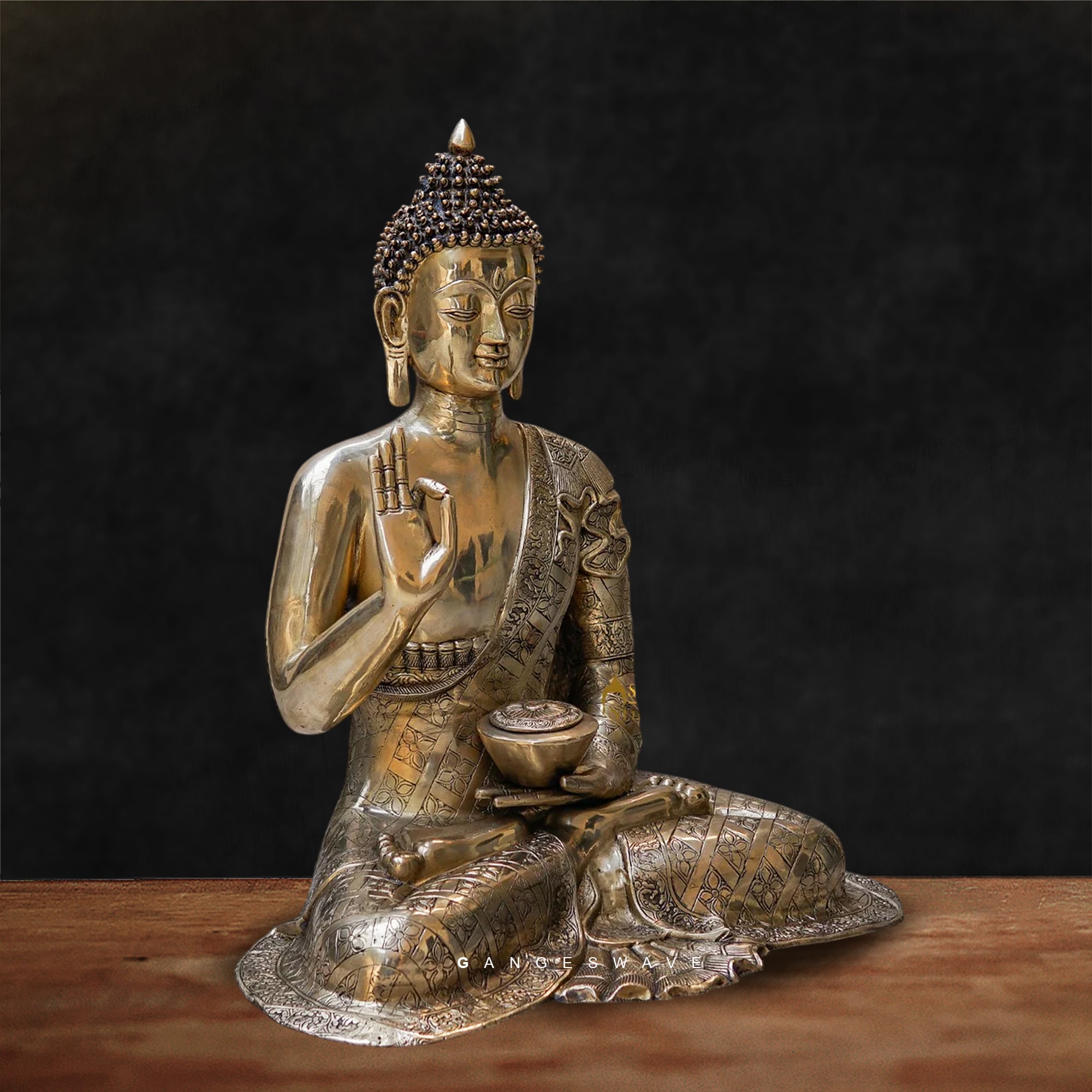 Handcrafted Brass Buddha Statue in Bhumisparsha Mudra - 30 inches - Image 2