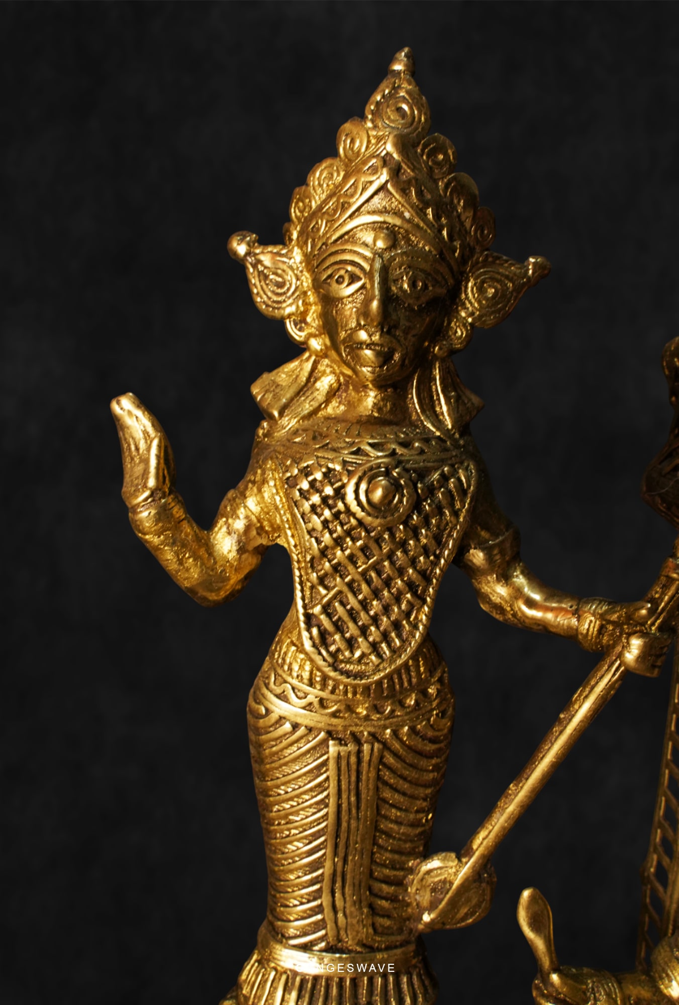 Handcrafted Dhokra Ma Durga Brass Idol - 23 inches - Image 14