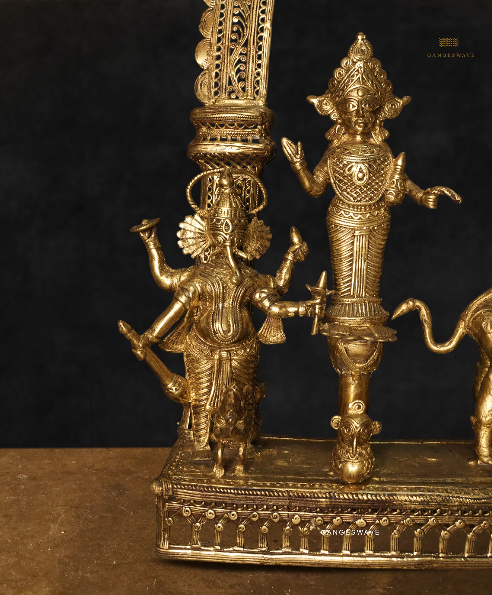 Handcrafted Dhokra Ma Durga Brass Idol - 23 inches - Image 8