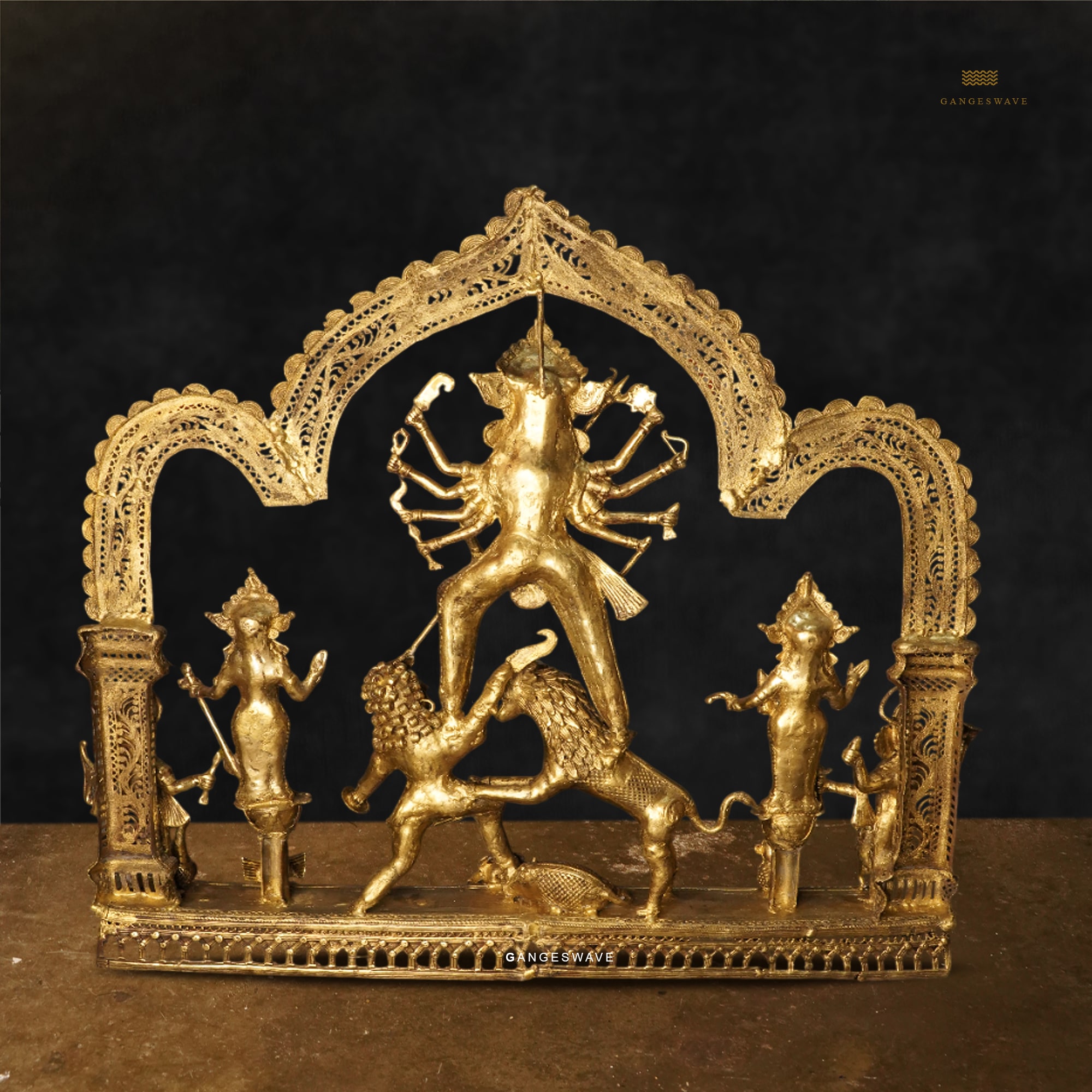 Handcrafted Dhokra Ma Durga Brass Idol - 23 inches - Image 7