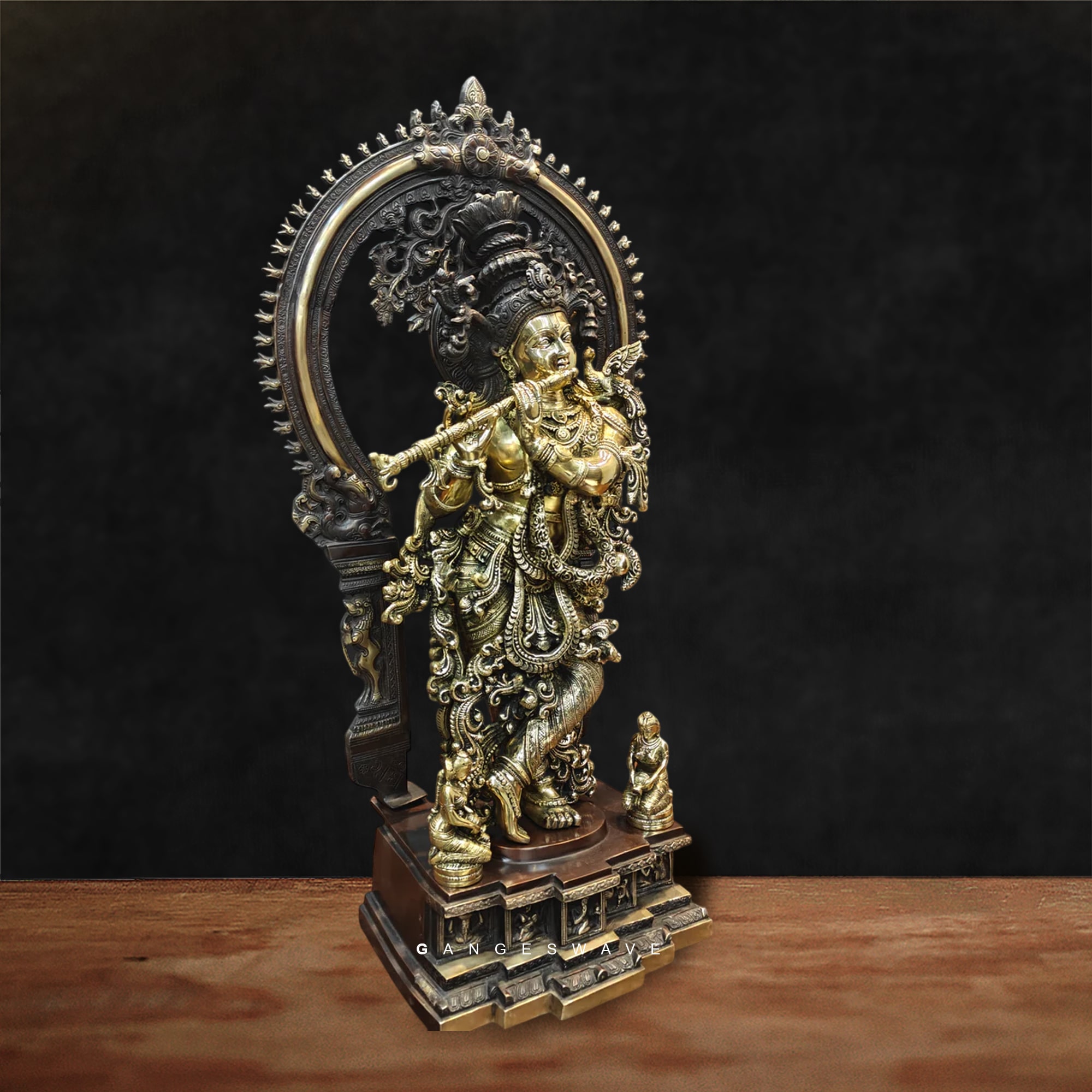 3 Feet Krishna Brass Statue with Prabhavali - Image 3
