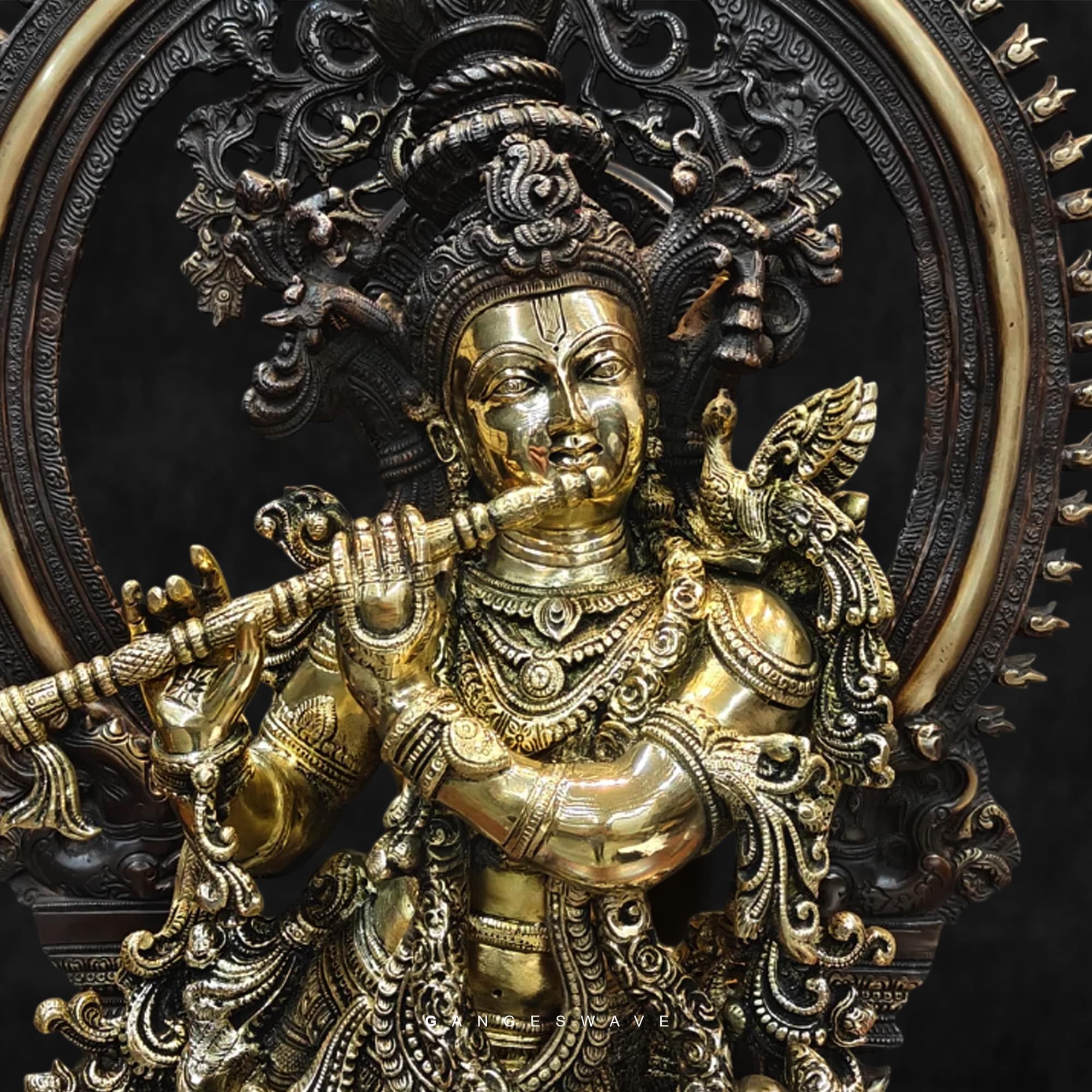 3 Feet Krishna Brass Statue with Prabhavali - Image 2