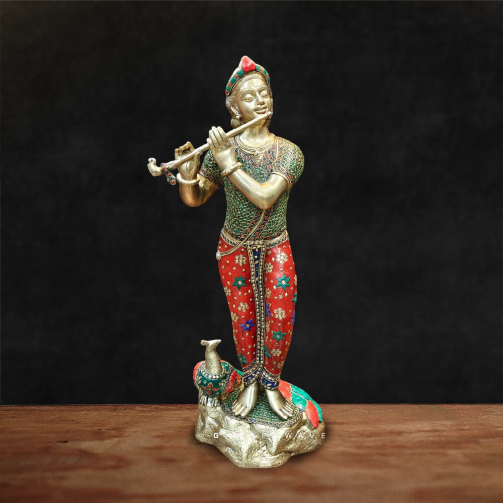 Murlidhara with Peacock and Stonework Statue
