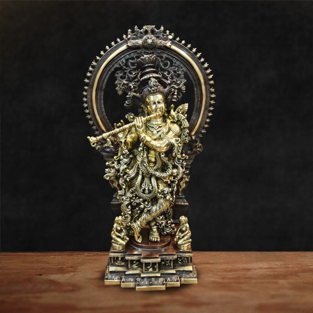 3 Feet Krishna Brass Statue with Prabhavali