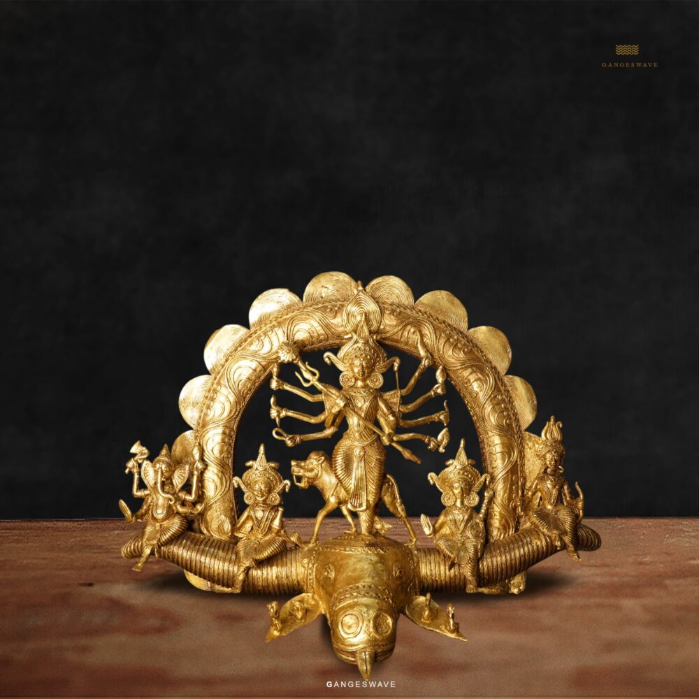 Unique Mahishashur Mardini Brass Dokhra Statue