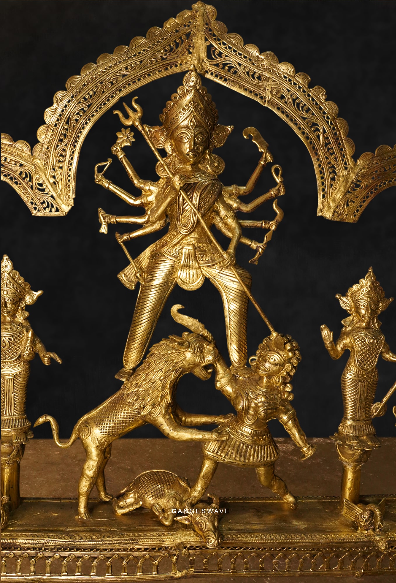 Handcrafted Dhokra Ma Durga Brass Idol - 23 inches - Image 6