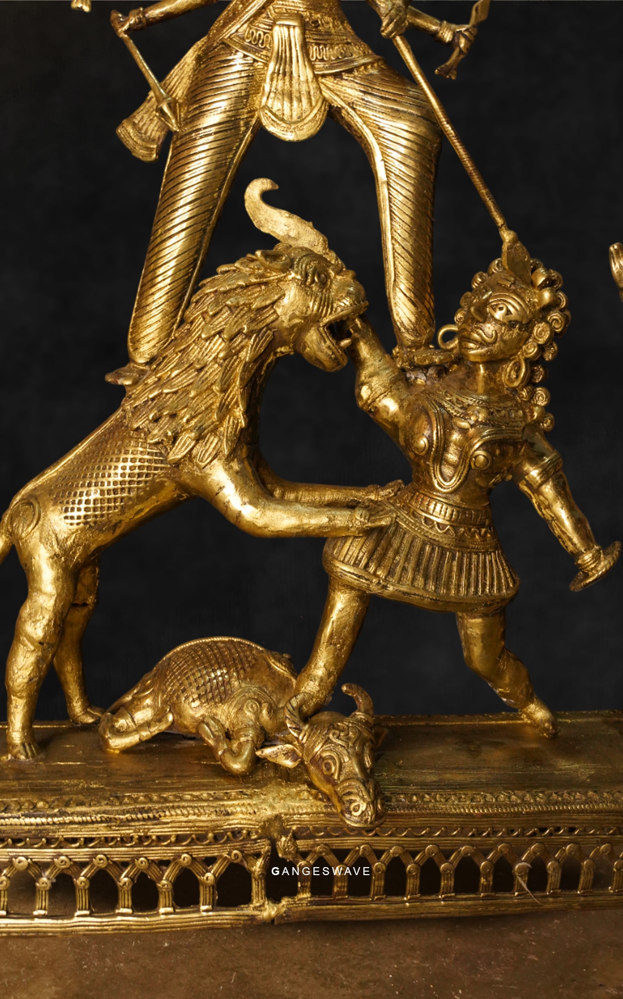Handcrafted Dhokra Ma Durga Brass Idol - 23 inches - Image 3