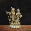 Brass Radha Krishna Statue with Peacock on Lotus Base - 14 inches