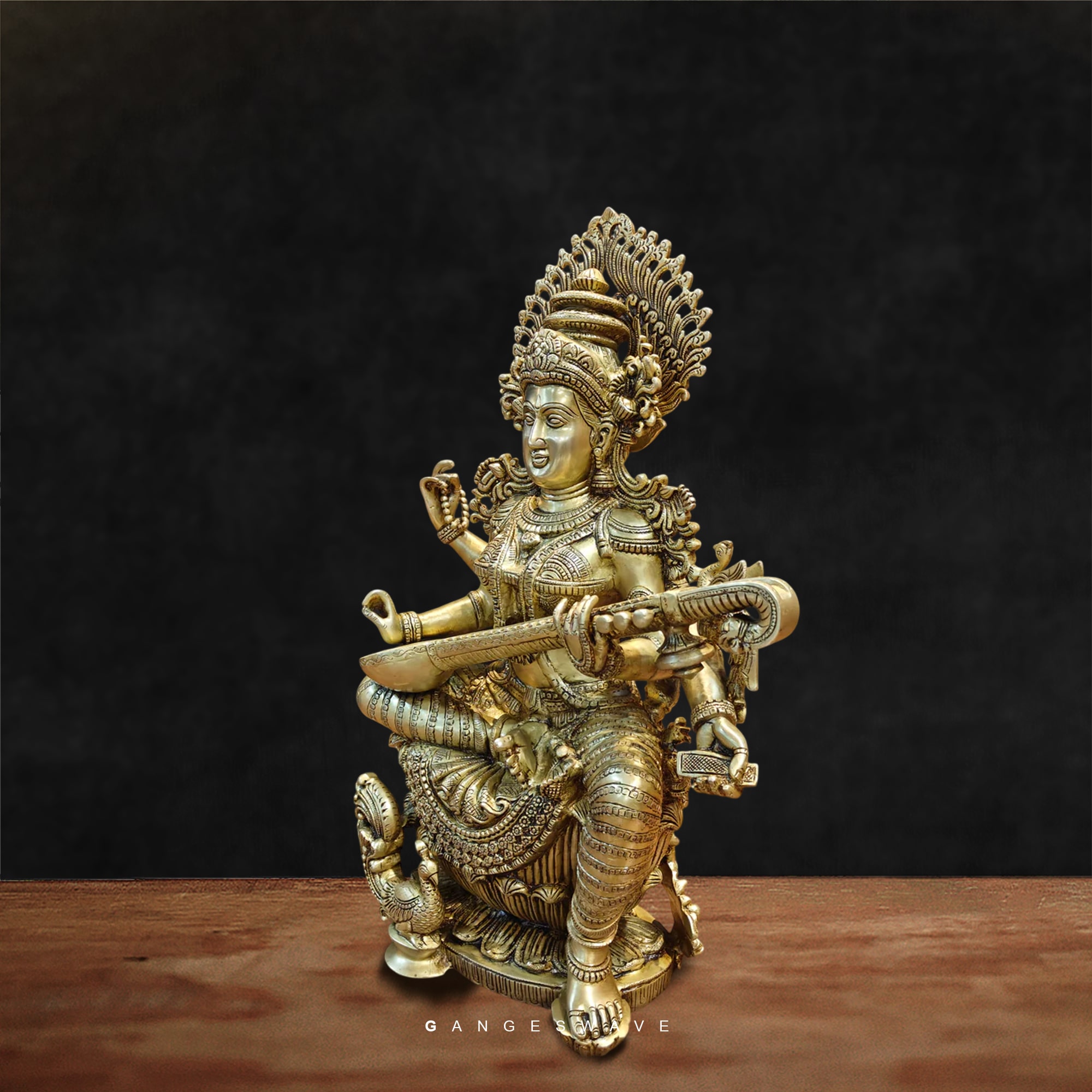 MaSaraswati Brass Murti Chola Sculpted - 24 inches - Image 3