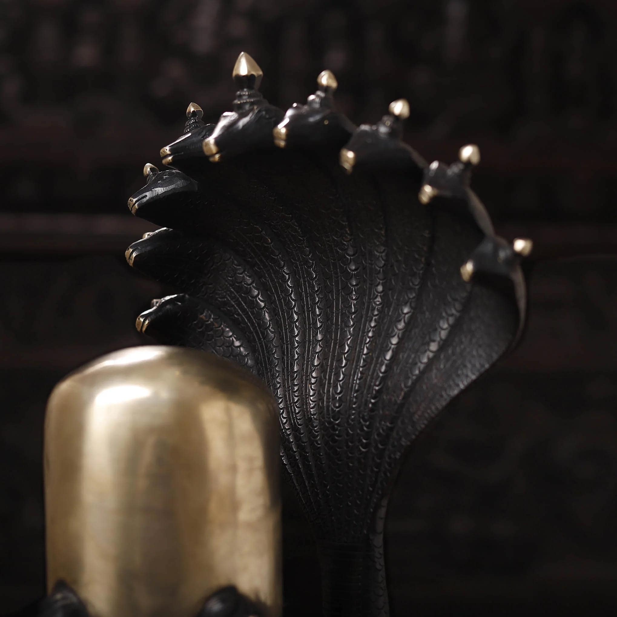 Shiv Lingam Black and Gold Patina Superfine Brass Murti - 26 inches - Image 8