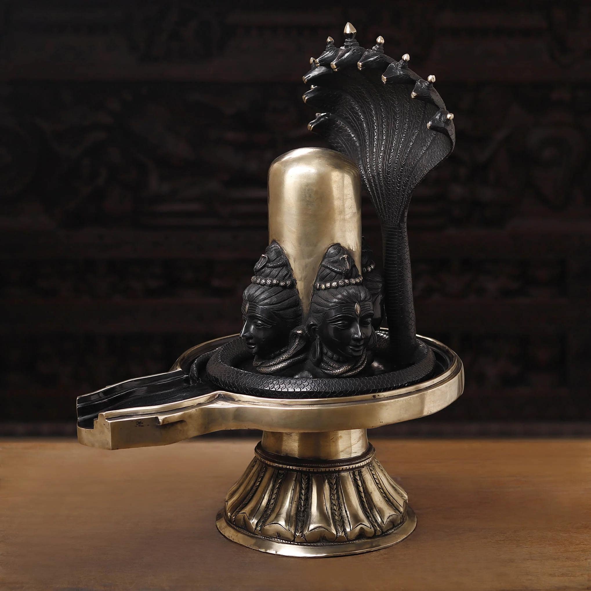 Shiv Lingam Black and Gold Patina Superfine Brass Murti - 26 inches - Image 5