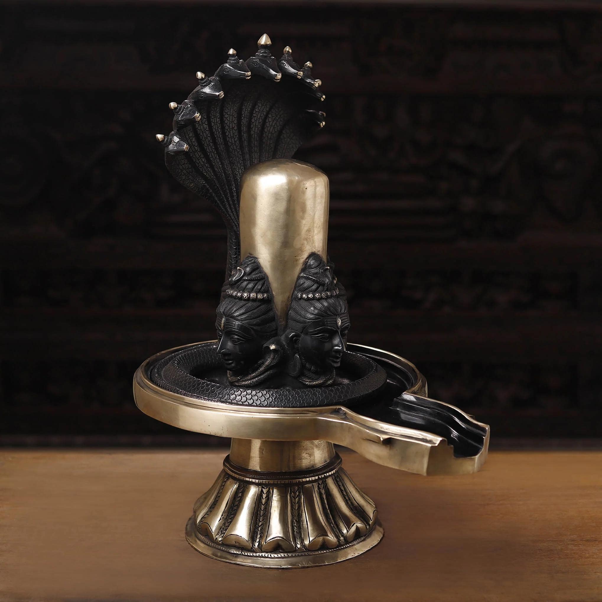 Shiv Lingam Black and Gold Patina Superfine Brass Murti - 26 inches - Image 3